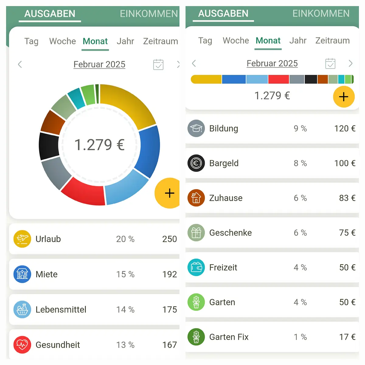 Haushaltsbuch Interface